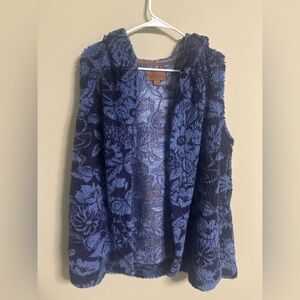 Koolaburra by UGG Cozy Sherpa Hooded Open Vest Navy Floral Size Large Soft